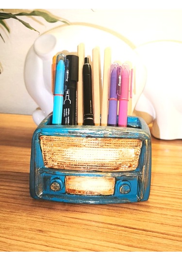 Artepieza Retro Radyo Sukulent Saksısı Ve Kalemlik - Masaüstü Dekoratif Organizer Petrol Mavisi 12 8 12cm