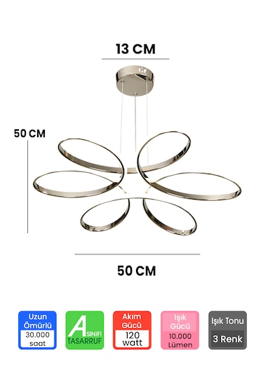 Ransom 3 Renk Kumandalı Büyük Salon & Oda Avizesi Topsuz Papatya Krom