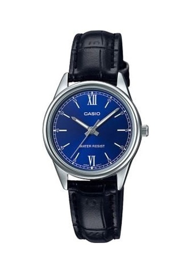 Casio Ltp-v005l-2budf Quartz Deri Siyah Lacivert Kadran 28 Mm Kadın Kol Saati Gri