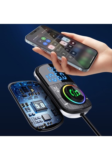 Cbtx Bluetooth Araç Fm Verici Ses Adaptörü Alıcı Pd Ve Qc3.0 Bluetooth Araç Adaptörü Renkli Led Arkadan Aydınlatmalı