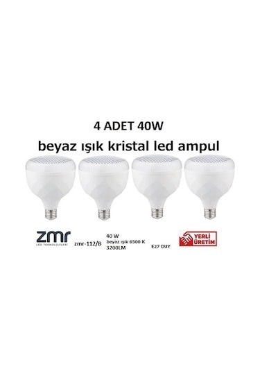 Zmr 40w Kristal Camlı T-bulb Led Ampul E27 Beyaz Işık Zmr-112/b 6500k