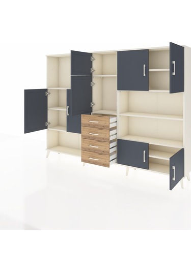 Arges Dolap 9 Raflı 4 Çekmeceli 8 Kapaklı 220x30x163 Aytaşı-antra Aytaşı-antrasit/çam