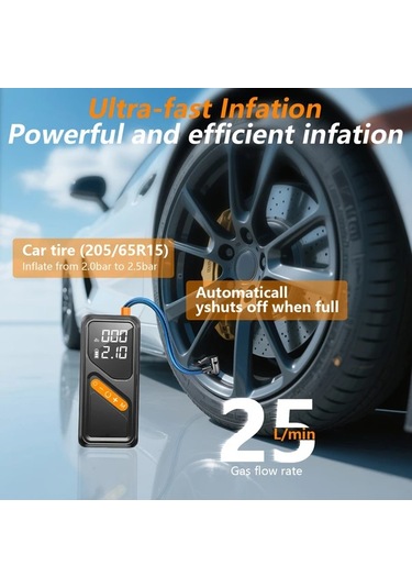 Boatshop1 Kablosuz Taşınabilir Hava Kompresörü Lastik Pompası Dijital Göstergeli Araba Motosiklet Bisiklet