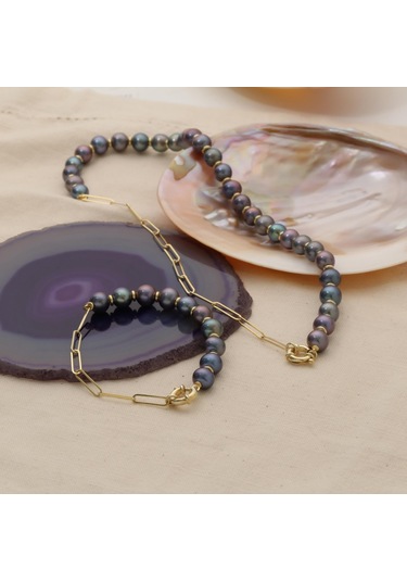 925 Ayar Gümüş Siyah İnci Set-9.00mm