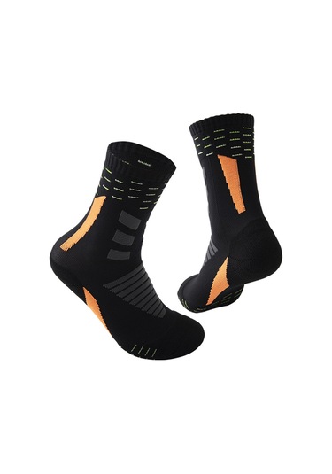 Monyee Erkek Spor Çorapları: Nylon Orta Boy, Soluklastırıcı, Ter Emici, Antipatlama Basketbol Futbol Koşu Çorap Siyah-turuncu Desenli Siyah