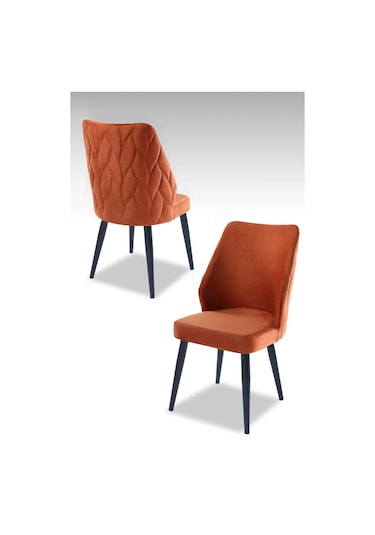 Puffy Sandalye - Babyface Turuncu - Metal Siyah Ayak 4 Adet - Salon Sandalyesi / Mutfak Sandalyesi Kiremit