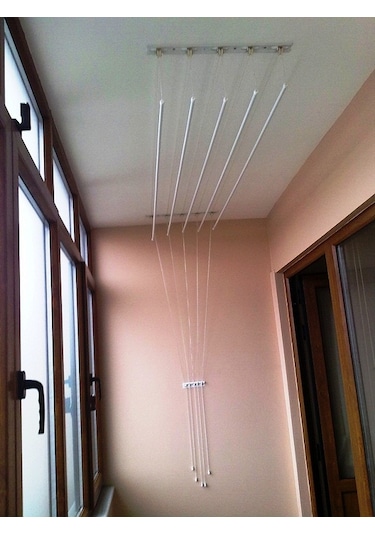 Asansörlü Çamaşır Askısı Tavan Tipi 6 Çubuk 160 CM Beyaz