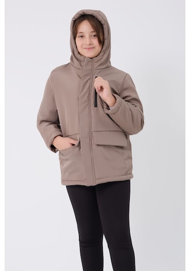 Kız Çocuk Vizon Içi Kürklü Su Ve Rüzgar Geçirmez Kapüşonlu 3 Cep Kışlık Mont & Kaban & Parka Vizon