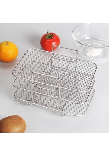 Tenfowee 304 Paslanmaz Çelik Çok Katlı, Yıkanması Kolay, Sıvı Akışlı Mangal Ve Gıda Depolama Rafı - Güneşme, Saklama, Kurutma İçin Uygun Gümüş