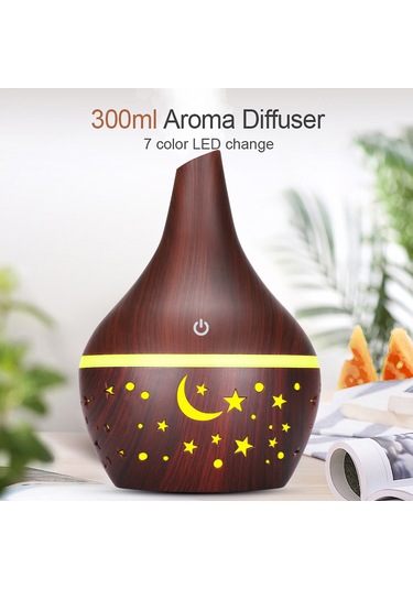 Konesam Koyu Ahşap Desenli 300ml Aromaterapi Dağıtıcı - Gece Lambası Fonksiyonlu Nemlendirici 15-30m²