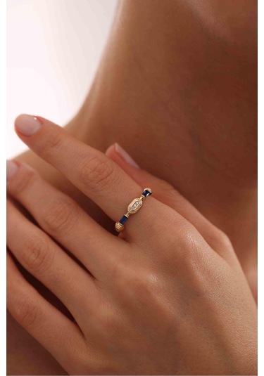 Lacivert Baget Taşlı Heritage Minimal Yüzük Gianfranco