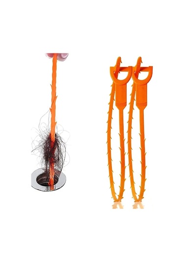 Yaleker Ev Boruları Saç Temizleyici Aleti, 51 Cm Esnek Plastik, 2'li Set, Derin Boru Temizliği, Kolay Kullanim Portakal