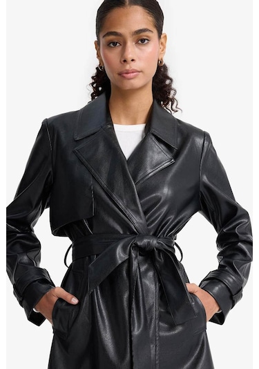 Defacto Siyah Kadın Trençkot E8596ax/bk27 Siyah