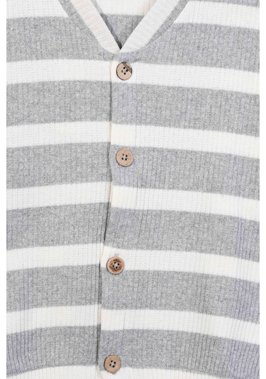 Unisex Çocuk Oversize Çizgili Hırka 3-4 Yaş 8-9 Yaş Gri