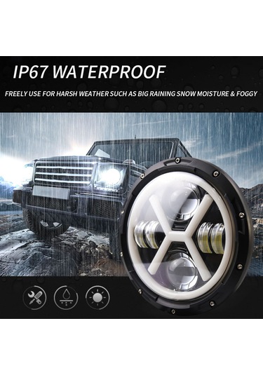 Symbee 7 İnç Dört Lens X Tipi Led Far Tek Adet - Jeep Wrangler Jk/jku/cj/lj/tj Ve Hummer H1/h2 Uyumlu, 30000lm Parlaklık, Ip67 Su Geçirmez