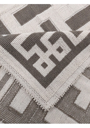 Pamuklu Bukle Lüks Kilim 140x200 -labirent Kreme Kahve Krem