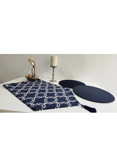 Lacivert Klasik Desenli Runner Ve 2li Supla Takımı Lacivert