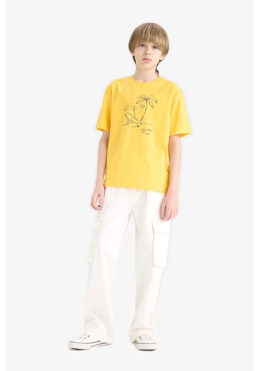 DeFacto Erkek Çocuk Bisiklet Yaka Baskılı Kısa Kollu Tişört E0189A825HSYL190 DeFacto Erkek Çocuk Bisiklet Yaka Baskılı Kısa Kollu Tişört E0189A825HSYL190