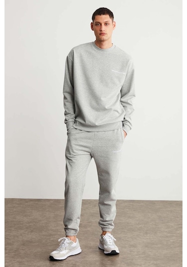 Marshall Erkek Pamuklu Içi Polarlı Nakışlı Relaxed Grimelanj Eşofman Takımı