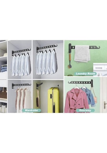 Besthome1 Alüminyum 6 Delikli Duvar Çamaşır Asacı - Siyah 2'li Paket Banyo/balkon/küche Stabile Uygun Siyah