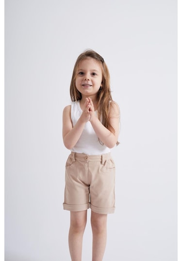 Oliventhekid Taşlı Detaylı Kız Çocuk Şort Kremrengi Krem