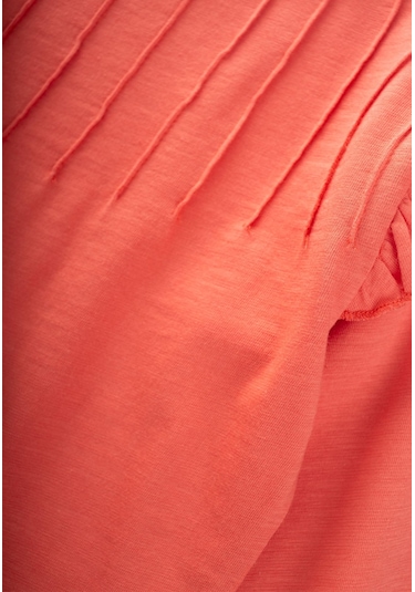 Cigit - Nervür Detaylı T-shırt 3-10 Yaş Mercan Mercan