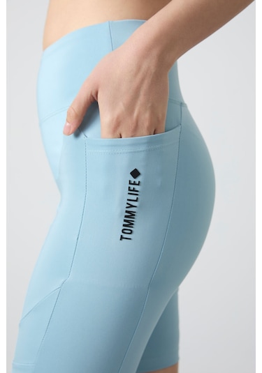 Tommy Life Açık Mavi Polyester Esnek Standart Fit Performans Kadın Biker Tayt - 91012 Açık Mavi