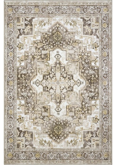 Cool Halı Beylerbeyi By 803 Krem Etnik Vintage Halı Oda Salon Halısı Yıkanabilir Eskitme Şönil Halı