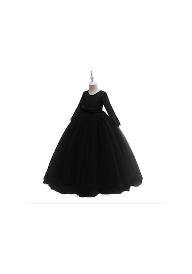 Siyah Dantelli Çocuk Abiyesi - Çocuk Gelinlik Gelinlik -Tarlatanl Siyah