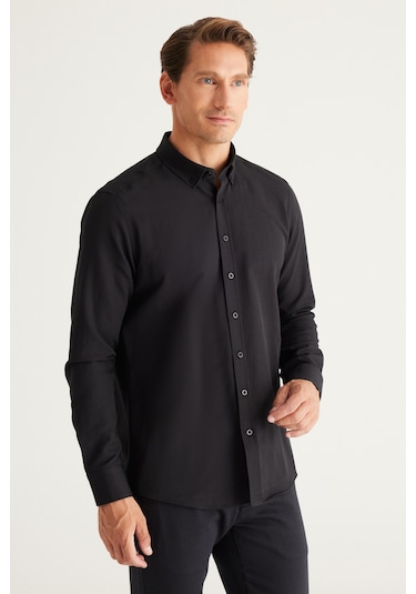 AC&Co / Altınyıldız Classics Erkek SIYAH Tailored Slim Fit Dar Kesim Düğmeli Yaka Oxford Gömlek - Siyah AC&Co / Altınyıldız Classics Erkek SIYAH Tailored Slim Fit Dar Kesim Düğmeli Yaka Oxford Gömlek - Siyah