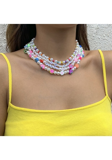 Takı Basit Meyve Çiçek Örgülü Karışık Kolye Mizaç İmitasyon İnci Çok Katmanlı Köprücük Kemiği Kolyesi Diğer