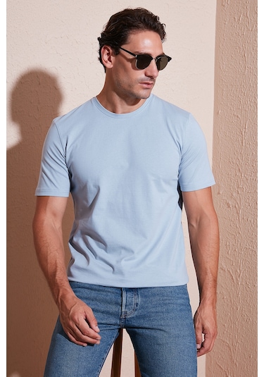 Buratti Pamuklu Regular Fit Bisiklet Yaka Erkek T Shirt 59020204 Açık Mavi