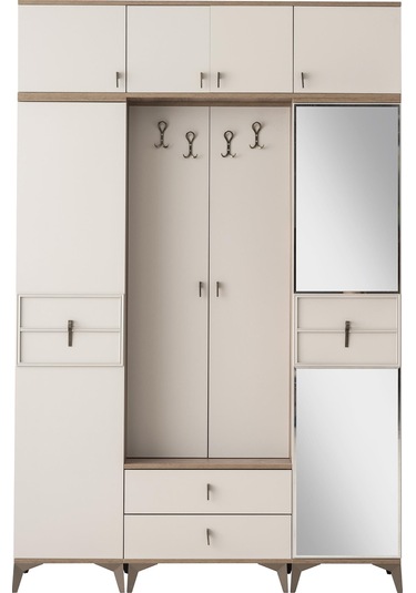 Ay Işığı Asklıklı Çekmeceli Ayakkabılık Portmanto 160x40x204cm Ceviz