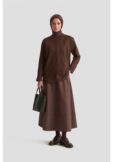 Armine Örgü Desenli Kazak 25kd7004 Kahverengi Kahverengi