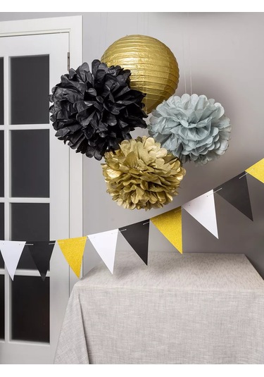 Fiolento Kağıt Küre, Ponponlar Ve Bayraklı Süsleme 235909683 Altın Rengi