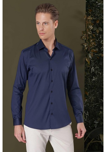 Gk 709 Slim Fit Lacivert Klasik Gömlek Lacivert