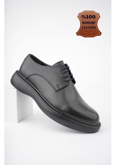 Muggo Smith Garantili Günlük Klasik Hakiki Deri Casual Rahat Ortopedik Kalın Taban Erkek Ayakkabı Siyah