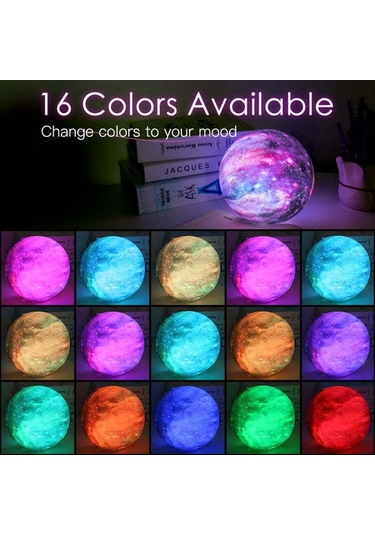 Geeroyoo 3d Ay Modeli Güneş Sistemı Işıklı Lambası - 16 Renkli Oda Dekorasyonu, Çocuk Odası Atmosfer Lambası, Hediye Seçeneği Çok Renkli