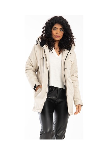 Kadın Taş Içi Polarlı Su Ve Rüzgar Geçirmez Kapüşonlu Kışlık Mont Taş