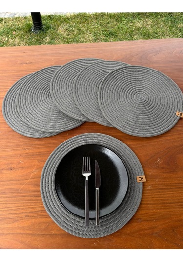 6 Lı Yuvarlak Supla Takımı Kolay Temizlenebilir, Modern Sofralar İçin Gri