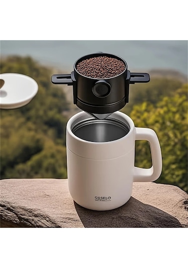 Oldfriend Siyah Paslanmaz Çelik Katlanır Kahve Filtresi - Askılı Kağıtsız El Yıkama