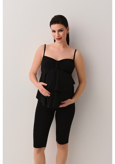 Suwen Volanlı Straplez Tankini Üst Sbn25720012 Siyah