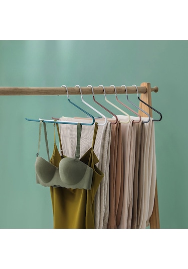 Bej Ev Depolama Ve Kurutma İçin Kaymaz Kaplamalı Pantolon Askısı Pantolon Askısı 5 Bej