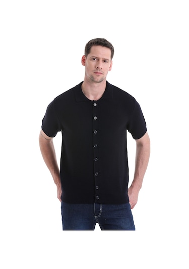 Hatemoğlu Regular Fit Düz Düğmeli Kısa Kollu Triko Hırka 34162024c001 005 - Lacivert