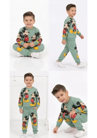 Peruflic 2-5 Yaş Fare Baskılı Penye Çocuk Takımı Yeşil