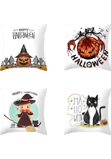 Konesam Halloween Dekoratif Kumaş Yastık Kılıfı - Bat, Kürke, Ay Desenli - Ev, Araba, Parti İçin - 45x45cm Diğer