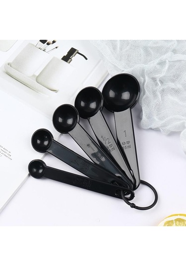 5 Adet Pişirme Pişirme Aletleri Plastik Ölçü Kaşığı Ölçü Kepçesi Ölçekli Siyah