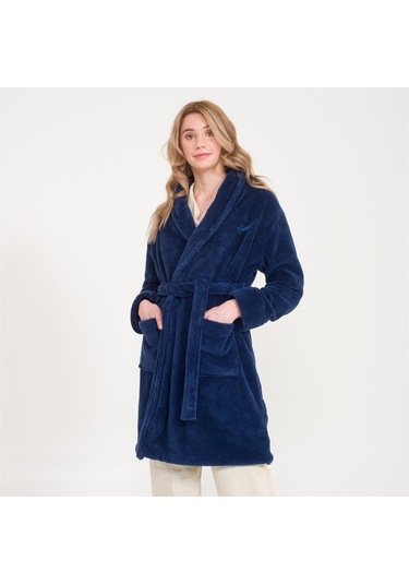 Kadın Welsoft Şal Yaka Polar Sabahlık Lacivert