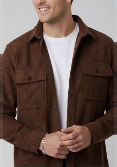 Deepsea Kiremit Cepli Likralı Kadife Kumaş Rahat Kesim Erkek Gömlek Yumuşak Dokulu, Şık Tasarım Gömlek 2600759 Kiremit