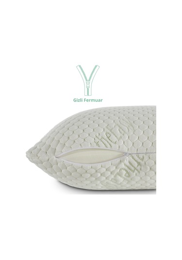 Rudu Breathe Easy Mentol Kılıflı Visco Visko Delikli Bütün Yastık 60x40cm 1150gr Omuz/boyun Destekli Beyaz - Yeşil